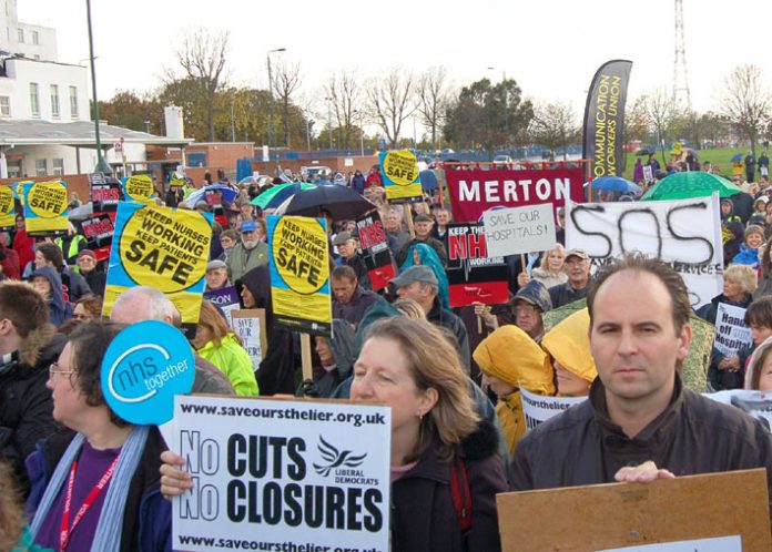 Staff, local residents and supporters rallying against trust plans to axe St Helier Hospital A&E department