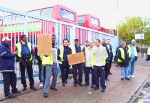Mass picket by bus workers during strike action at Metroline bus company in west London last November
