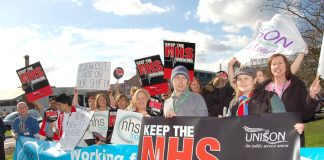 Kingston Hospital UNISON members demonstrate outside the hospital last month against cuts
