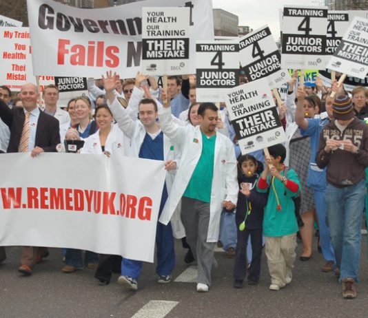 Junior doctors showing their determination to defend the National Health Service on their demonstration on March 17th