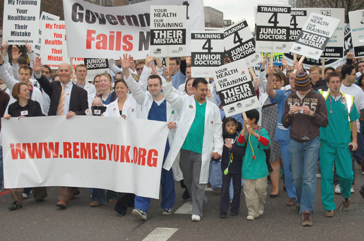 Junior doctors showing their determination to defend the National Health Service on their demonstration on March 17th