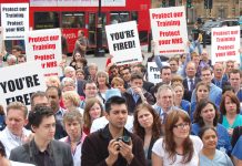 Angry junior doctors lobbying Parliament on Tuesday against the government’s NHS ‘reforms’