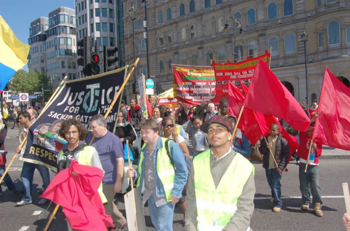 Gate Gourmet sacked workers and Chagos Islanders marching with the WRP contingent on yesterday’s May Day march