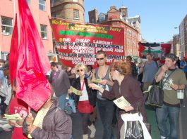 A section of the WRP and YS contingent on Tuesday’s May Day demonstration in London