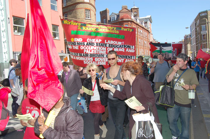 A section of the WRP and YS contingent on Tuesday’s May Day demonstration in London