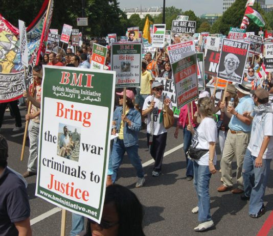 Mass demonstration in London last August  against the Israeli war on Lebanon