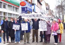 Postal workers and pensioners demonstrating together in Mill Hill