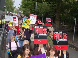 UNISON members among the 5,000-strong march in Nottingham last September against NHS cuts