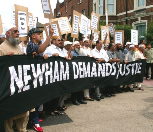 Newham residents demonstrate in the borough after a young postal worker was shot by police
