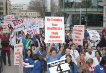 Junior doctors marching in London against the government’s NHS ‘reforms