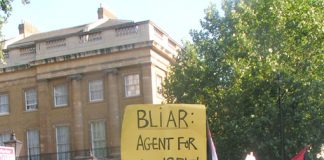 Protest outside Downing Street last July against Prime Minister Blair’s support for the Israeli regime