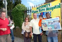 Part of a mass picket of Chase Farm Hospital on Tuesday to prevent its A&E and Maternity departments being closed