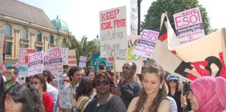 Hackney Community College lecturers and students at the demonstration to defend ESOL courses on April 28th