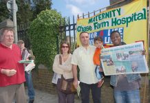 A section of the mass picket at Chase Farm Hospital organised by the North East London Council of Action on June 5th