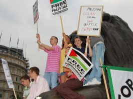Young supporters of a Palestinian state at a rally in Trafalgar Square on June 9th