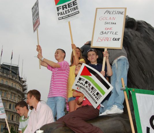 Young supporters of a Palestinian state at a rally in Trafalgar Square on June 9th