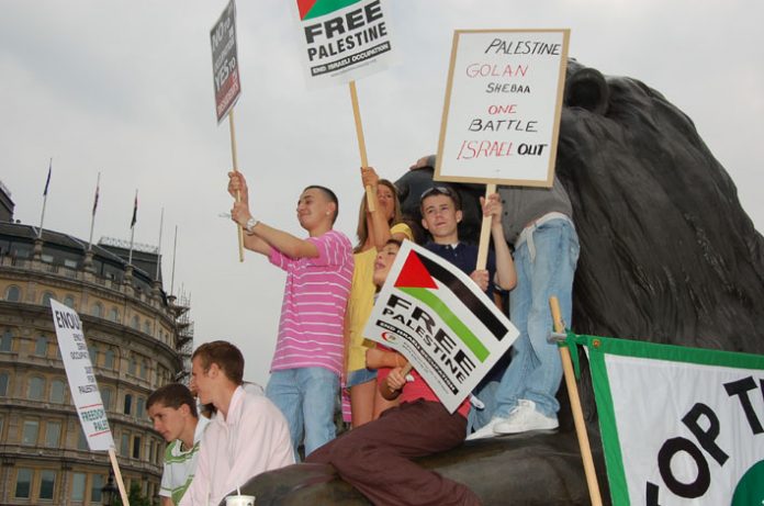 Young supporters of a Palestinian state at a rally in Trafalgar Square on June 9th