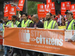 Marchers on May 6th demanding British citizenship for all migrant workers