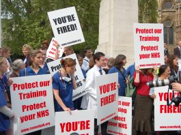 Junior doctors lobbying parliament against the government’s ‘reforms’ which will cut 18,000 training posts