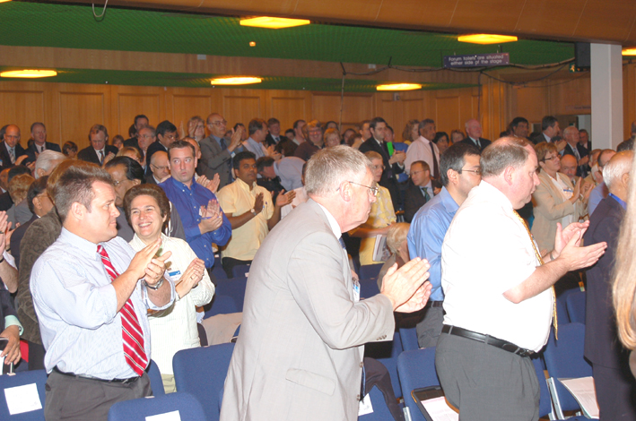 BMA delegates at their Annual Representative Meeting applaud BMA acting chairman Everington after his address yesterday