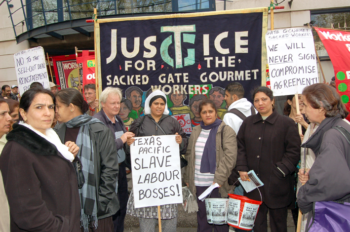 Gate Gourmet sacked workers on the May Day 2006 march demanding their rights