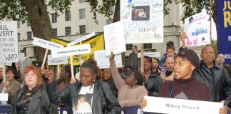 A section of last October’s United Families and Friends demonstration protesting outside Downing Street against the deaths of their loved ones in police and prison custody