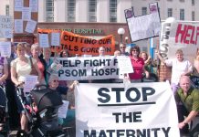 Demonstration outside St Helier Hospital against the closure of the maternity unit at the Epsom Hospital, the A&E and the cuts due to take place in surgery