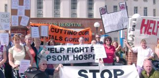 Demonstration outside St Helier Hospital against the closure of the maternity unit at the Epsom Hospital, the A&E and the cuts due to take place in surgery