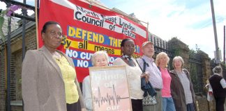 A section of the North East London Council of Action picket outside Chase Farm Hospital yesterday