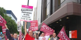 Determined postal workers demonstrating outside Royal Mail head office in London’s Old Street last Friday