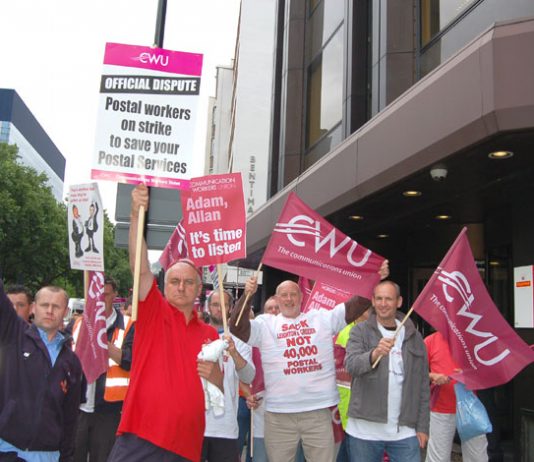 Determined postal workers demonstrating outside Royal Mail head office in London’s Old Street last Friday