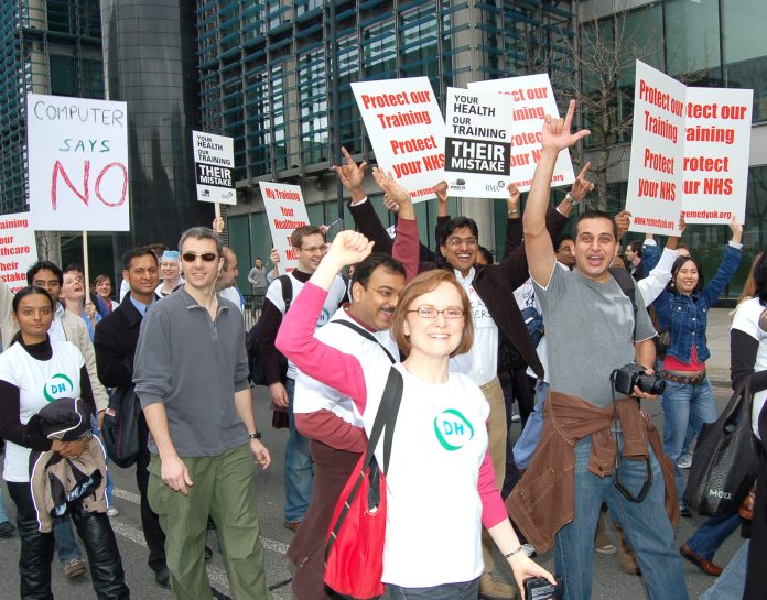 Junior doctors demonstrating against the new Medical Training and Application Service that leaves nearly 15,000  junior doctors without any jobs to go to