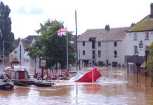 The scene outside the Kings Head pub in Upton Upon Severn in Worcestershire after the river burst its banks