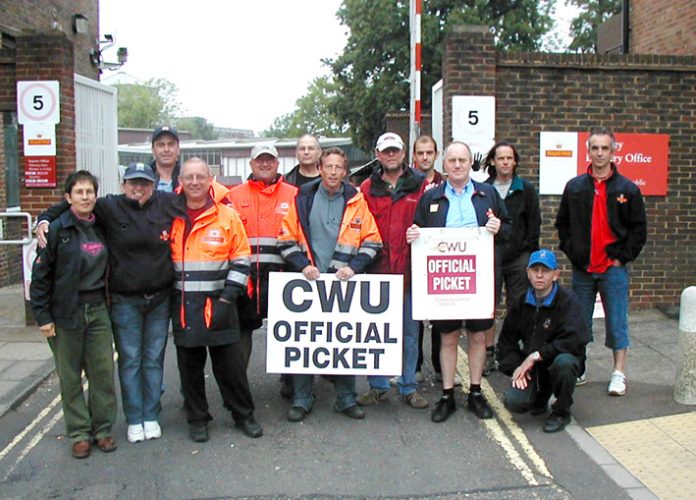 Determined CWU picket line at Crawley Delivery Office on July 13th
