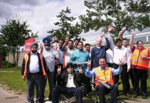 A lively picket line out yesterday afternoon at the Heathrow Worldwide Distribution Centre at Lanley, Slough