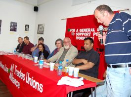 CWU rep BILLY COLVILL speaking from the platform