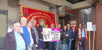 Defiant picket line at West London Mail Centre in Paddington last Thursday morning