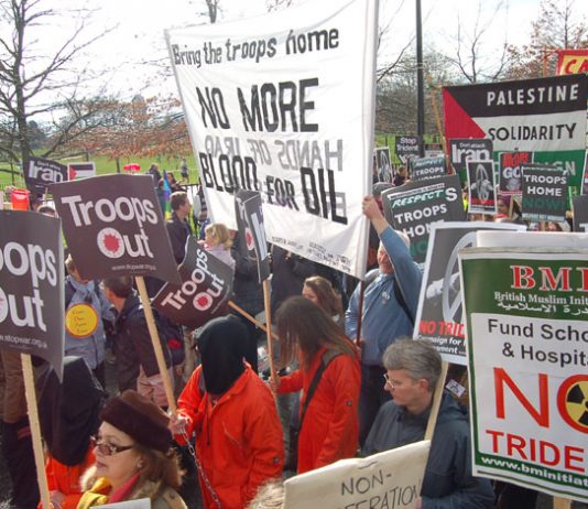 Marchers in London on February 24th demanding the withdrawal of British troops from Iraq