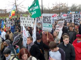 Marchers on February 24 against the war on Iraq demanding no attack on Iran