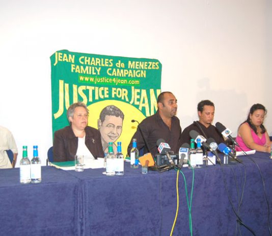 Relatives of Jean Charles de Menezes and lawyers for his family holding a press conference at the TUC in London yesterday