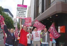Postal workers demonstrating outside the Royal Mail headquarters in Old Street on Friday July 13th