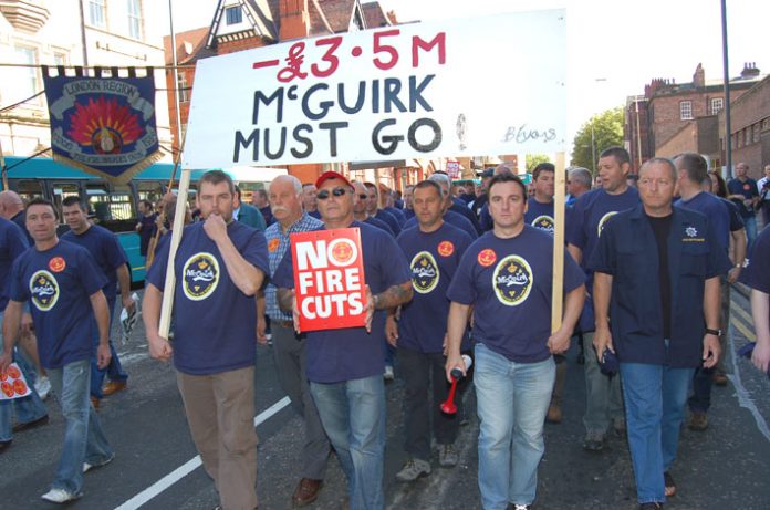 Firefighters from all over Britain marched through Merseyside almost a year ago against massive cuts to the fire service in the region. They warned cuts cost lives