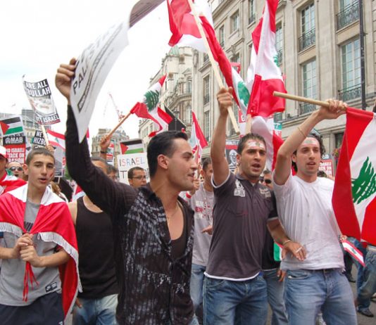 Demonstrators in London last July  22nd demanding an end to the Israeli bombing of Lebanon