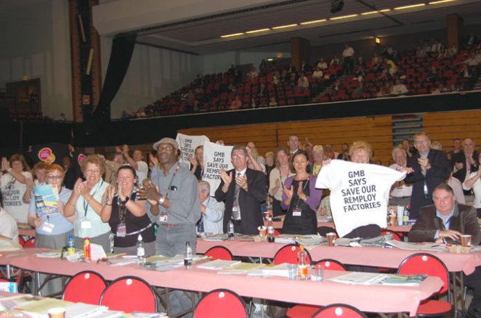 Part of the contingent of Gate Gourmet sacked workers with their historic banner outside the TUC Congress yesterday