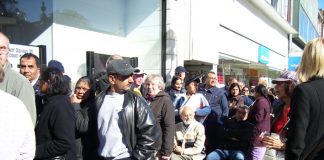 Section of the hundreds of depositors who were queuing outside Northern Rock bank in Harrow yesterday