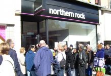 Queue outside the Northern Rock bank in Harruw on Tuesday of savers determined to take out their money