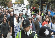 A section of last Saturday’s determined march against plans for a new immigration detention centre at Gatwick