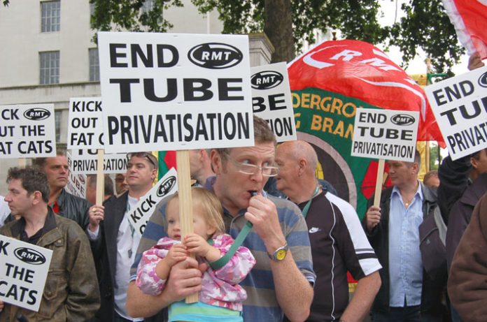 London Tube workers on a picket of Downing Street during the recent struggle of collapsed privateer Metronet