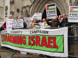 Wednesday’s picket of the High Court demanded: ‘Stop Arming Israel’