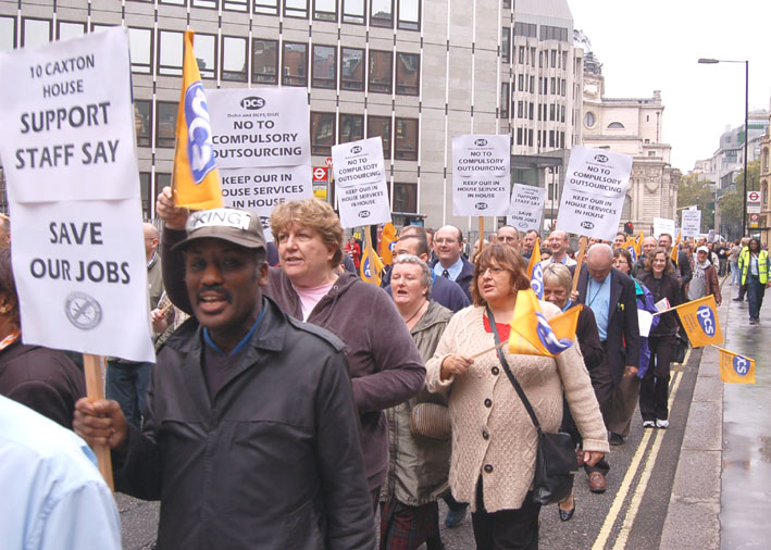 Civil servants from the DCSF and DEFRA were in determined mood, waving placards and and flags as they marched